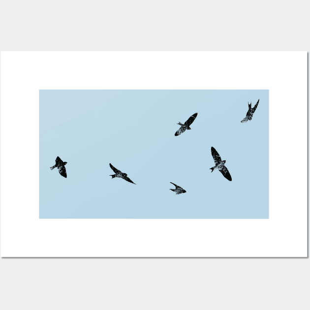 Black Flying Birds Silhouette Minimalist Wall Art by NaturalDesign